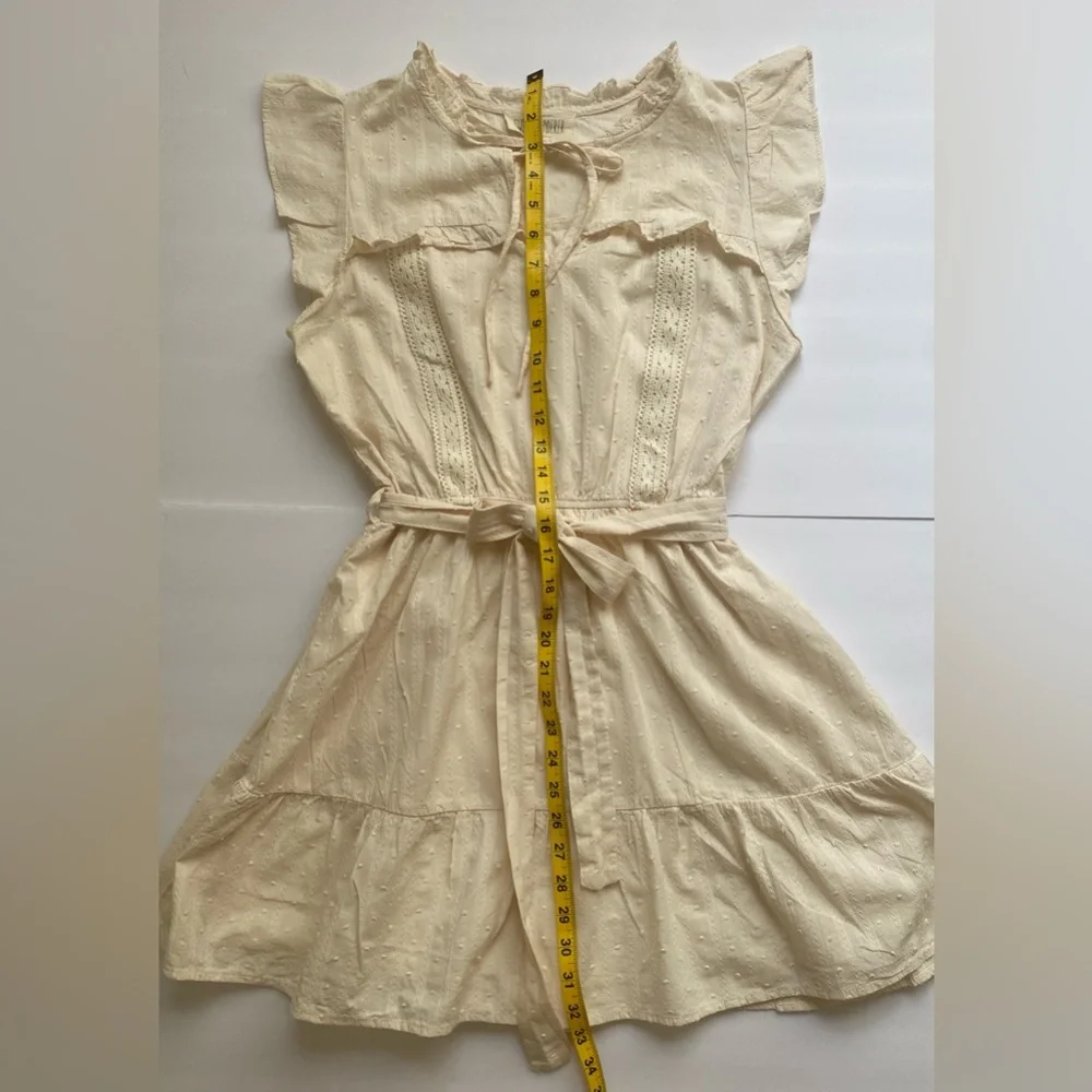 Sweet Wanderer Cream Mini Dress with Tie Waist